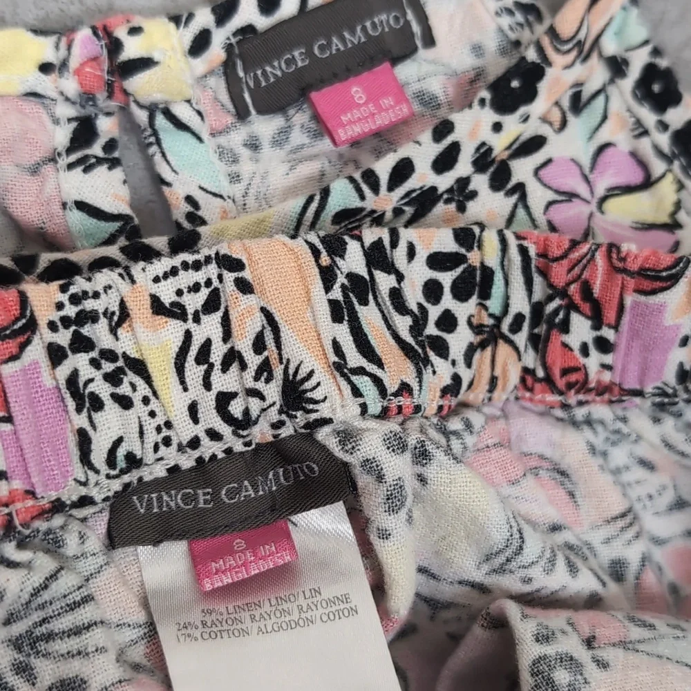 Vince Camuto Linen Tank Top Shirts Matching Set Floral Tiger Girls Size 8 Pink